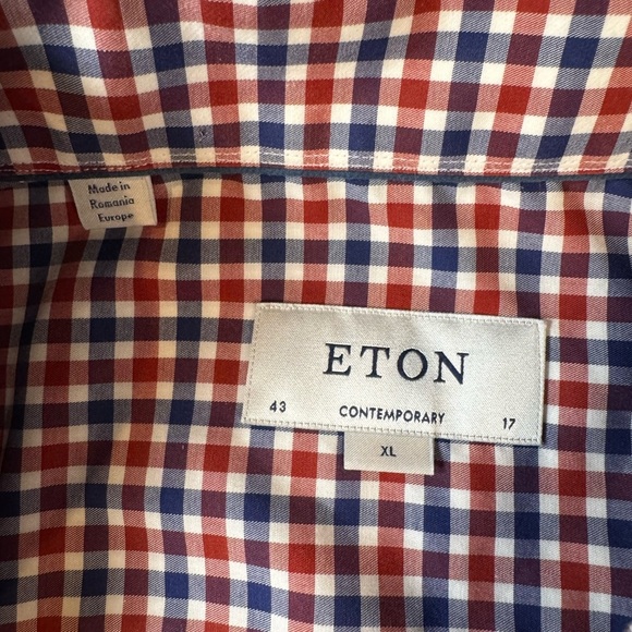 Eton Contemporary Fit Shirt XL 17 / 43 Red Blue Gingham Check 100% Cotton K22 - Picture 7 of 7